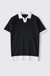 Premium Ribbed Polo Knit T-Shirt – Contrast Collar Design