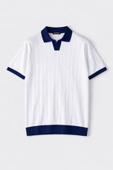 Premium Ribbed Polo Knit T-Shirt – Contrast Collar Design