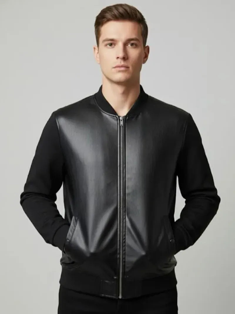Leather Contrast Bomber
