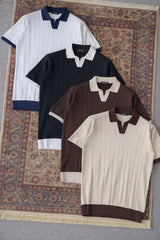 Premium Ribbed Polo Knit T-Shirt – Contrast Collar Design