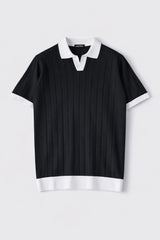 Premium Ribbed Polo Knit T-Shirt – Contrast Collar Design